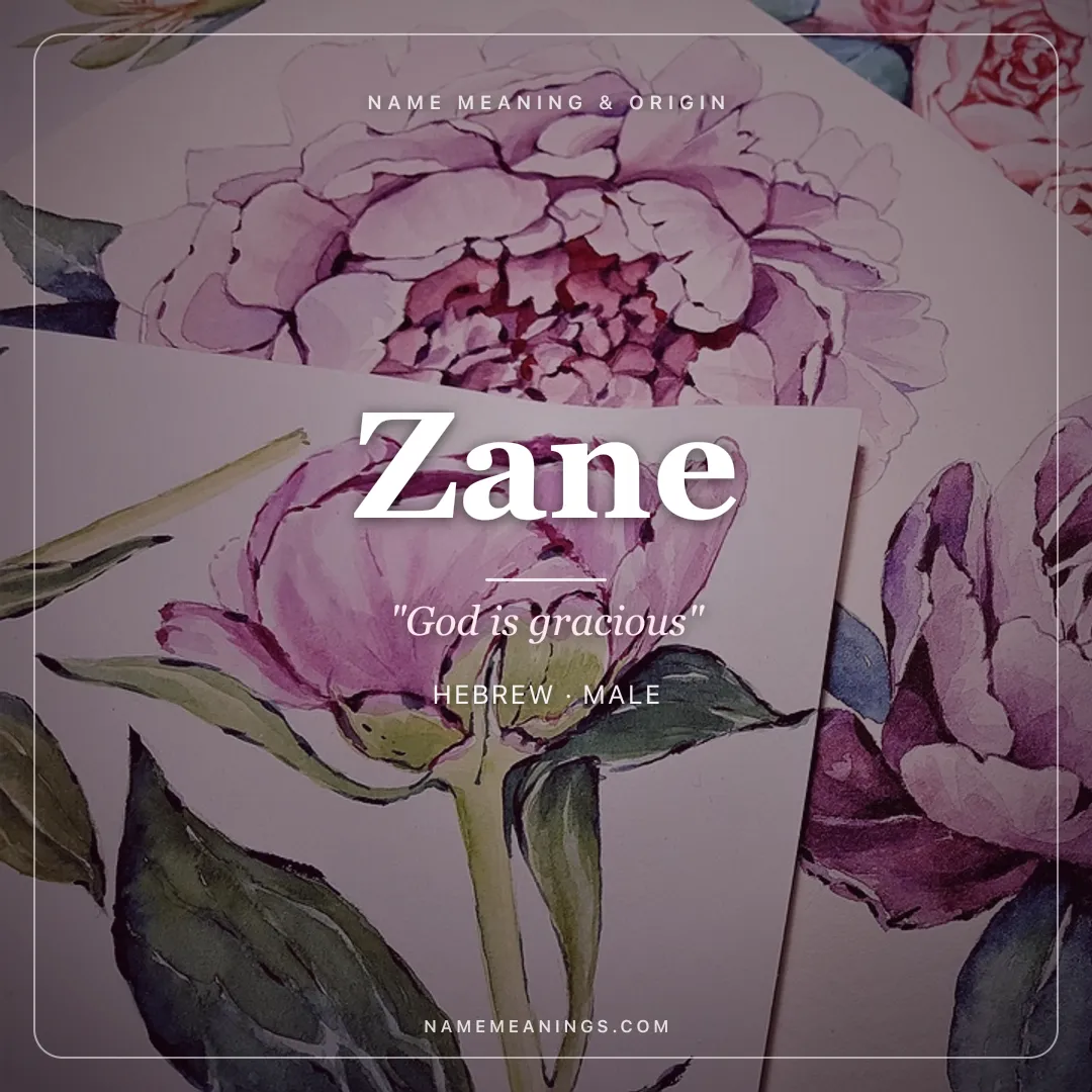 Zane name meaning "God is gracious" - Hebrew, English male name share card | NameMeanings